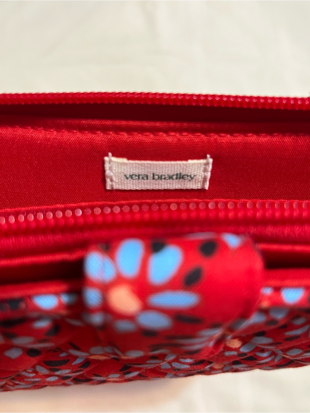 Vera Bradley Red Quilted Floral Wristlet with Blue Accents - Picture 7 of 11
